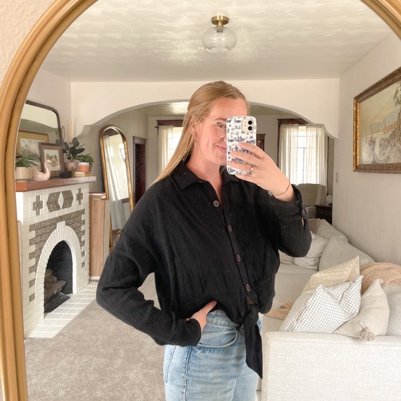 Free People Black Button-Up Blouse - Picture 2 of 5